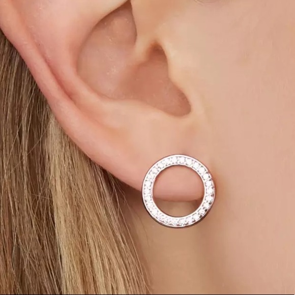 18K Rose Gold Diamond Round earrings - Picture 3 of 4